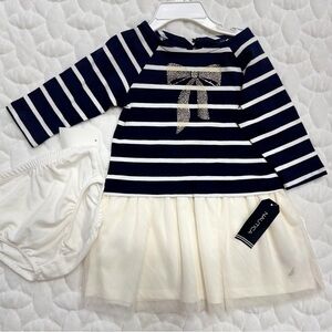Nautica Striped Navy and White Dress with Bow
